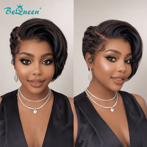 BeQueen Wig PIXIE WIGS Bequeen 1B Side Part Natrual Glueless lace Wig