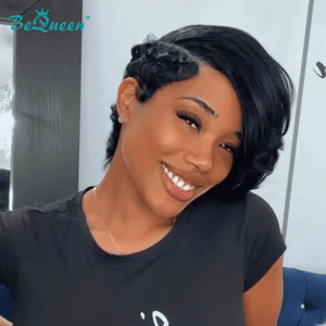 BeQueen Wig PIXIE WIGS Bequeen 1B Side Part Natrual Style Frontal lace Wig
