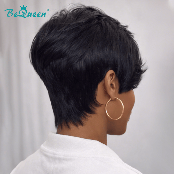 BeQueen Wig PIXIE WIGS Bequeen 1B Side Part Straight Frontal lace Wig