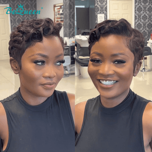 BeQueen Wig PIXIE WIGS Bequeen 1B Wave Side Part Frontal lace Wig