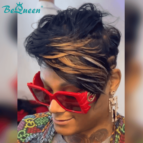 BeQueen Wig PIXIE WIGS Bequeen 27# Hihglight Side Part Pixie Wig