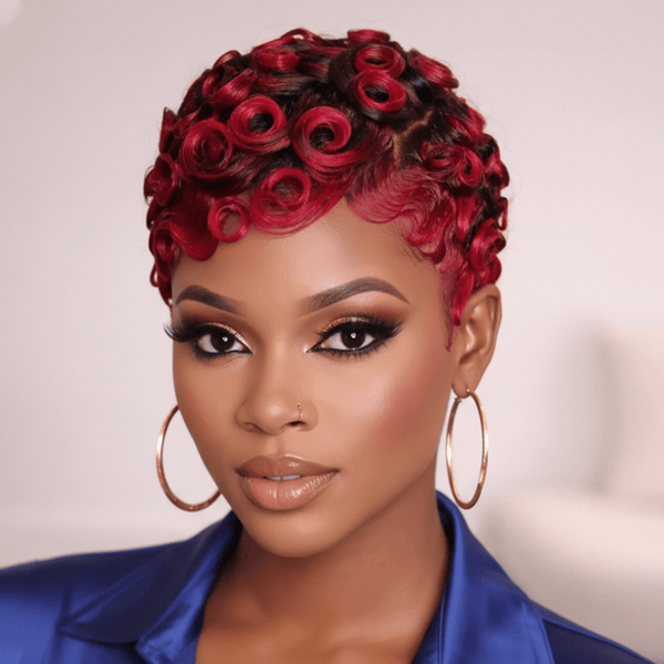 BeQueen Wig PIXIE WIGS BeQueen 5X5 Highlight Red Pixie Short Wig For Black Woman