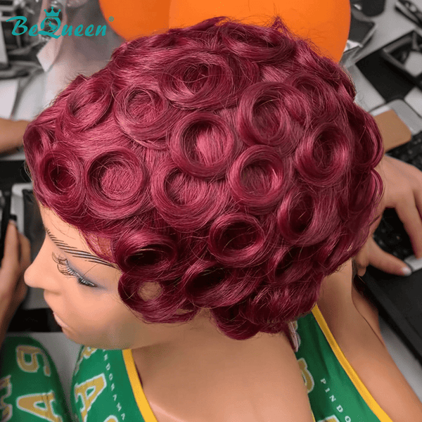 BeQueen Wig PIXIE WIGS Bequeen 99J Finger Wave Machine Made Wig