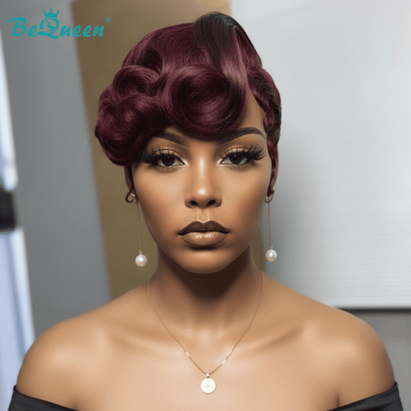 BeQueen Wig PIXIE WIGS Bequeen 99J Side Part Frontal Lace Pixie Wig