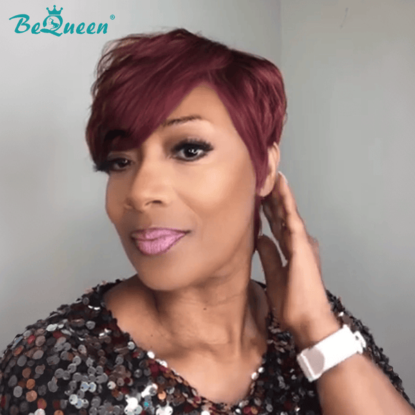 BeQueen Wig PIXIE WIGS Bequeen 99J Side Part Style Pixie Wig