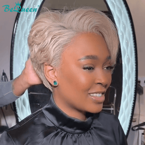 BeQueen Wig PIXIE WIGS Bequeen Ash Platinum Blonde Side Part Short Cut Lace Wig
