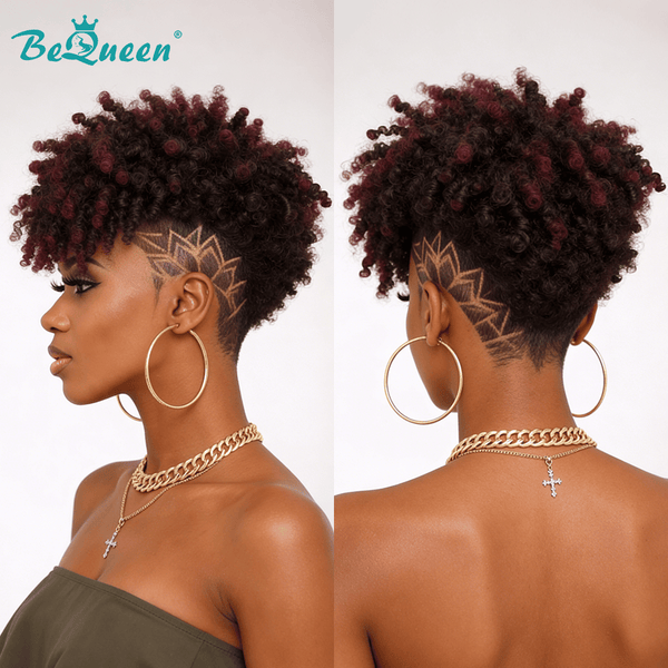 BeQueen Wig TOPPER & MOHAWK Bequeen Black And Purple Curly Mohawk Style (Not A Wig)