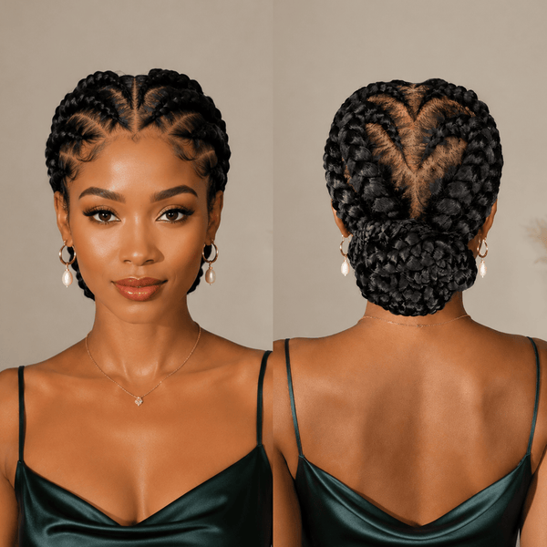 BeQueen Wig FULL LACE WIG Black BeQueen Black Color Heart-style Braided With Bun Full Lace Wig