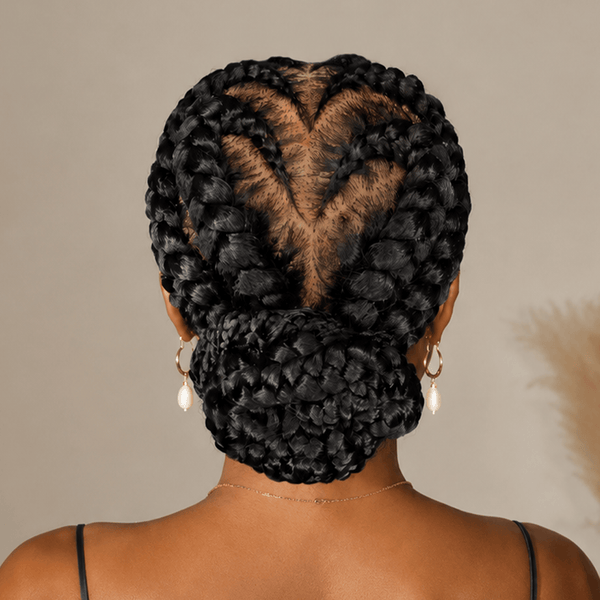 BeQueen Wig FULL LACE WIG BeQueen Black Color Heart-style Braided With Bun Full Lace Wig