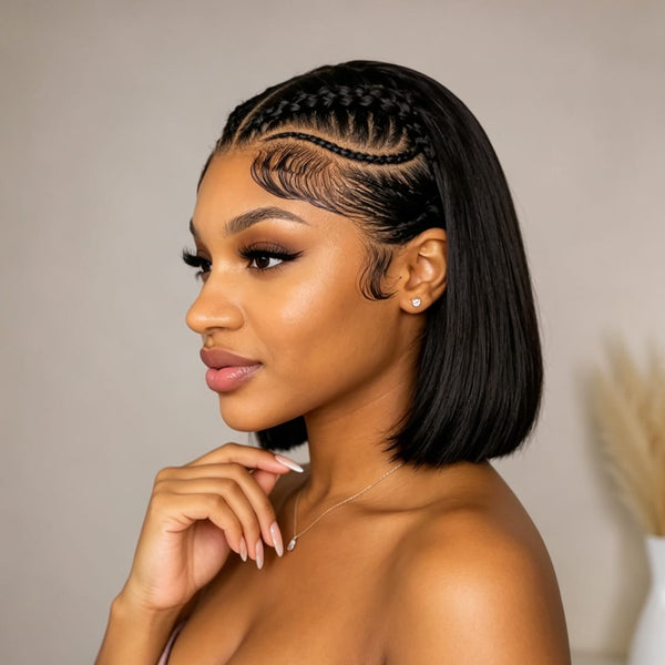 BeQueen Wig Sexy Braid Lace Wig BeQueen Black Frontal Braid Shape Lace Bob 100% Human Hair