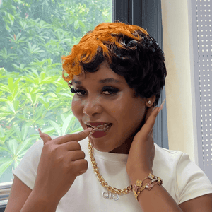 BeQueen Wig PIXIE WIGS Bequeen Black Highlight Orange Finger Wave Style Pixie Cut Wig For Black Women