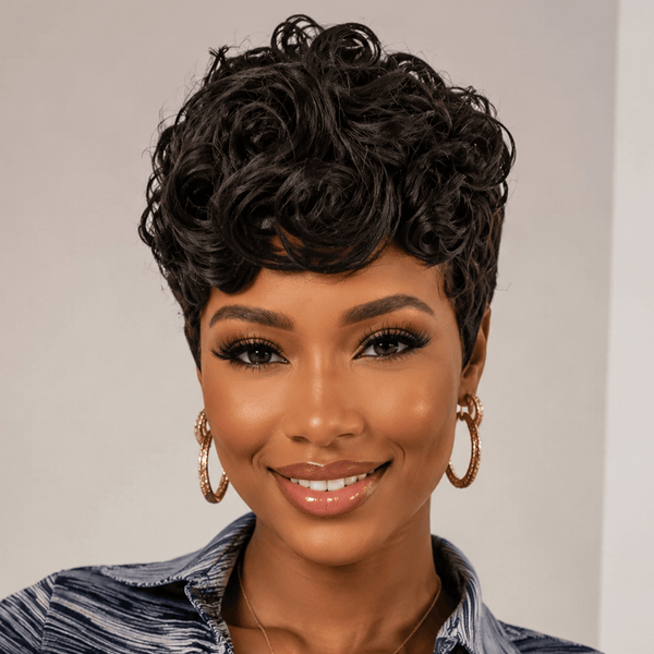 BeQueen Wig PIXIE WIGS Bequeen Black Loose Wave Style Pixie Cut Wig For Black Women