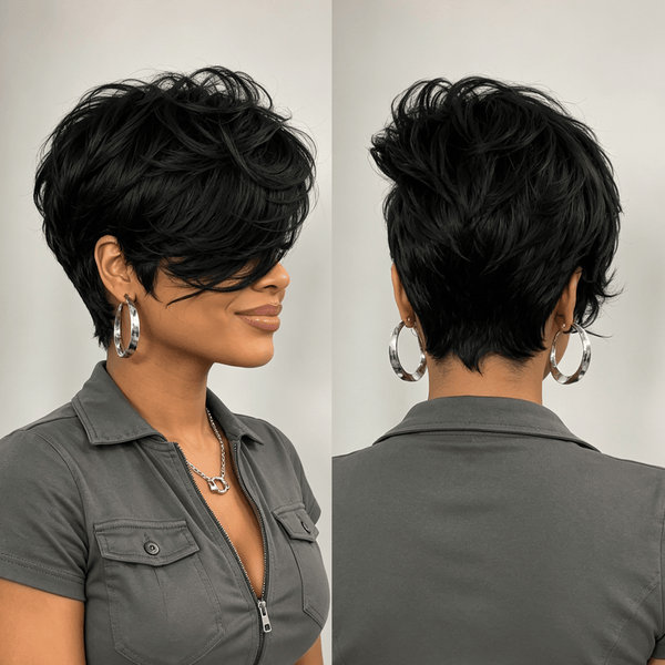 BeQueen Wig PIXIE WIGS Bequeen Black Natural Style Side Part 13 ×4 Lace Pixie Short Cut Wig