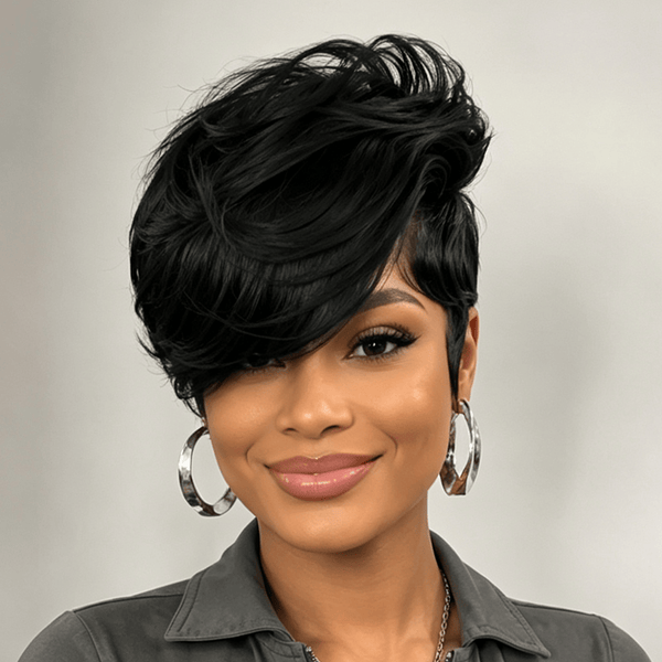 BeQueen Wig PIXIE WIGS Bequeen Black Natural Style Side Part 13 ×4 Lace Pixie Short Cut Wig