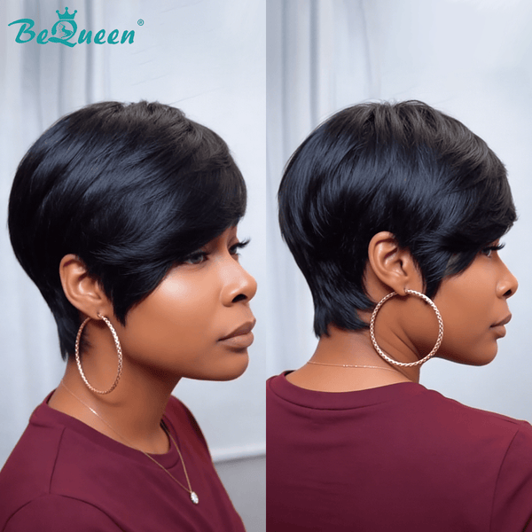 BeQueen Wig PIXIE WIGS Bequeen Black Natural Style Side Part Bang Pixie Short Cut Wig