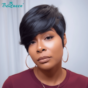 BeQueen Wig PIXIE WIGS Bequeen Black Natural Style Side Part Bang Pixie Short Cut Wig