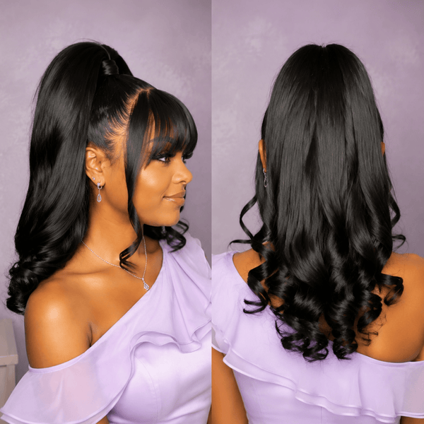 BeQueen Wig Sexy Braid Lace Wig BeQueen Black Ponytail With Bang 16 inch Long 100% Human Hair