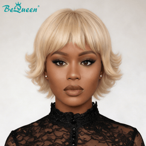 BeQueen Wig Bequeen Blonde Color Upturned Short Bangs Wig
