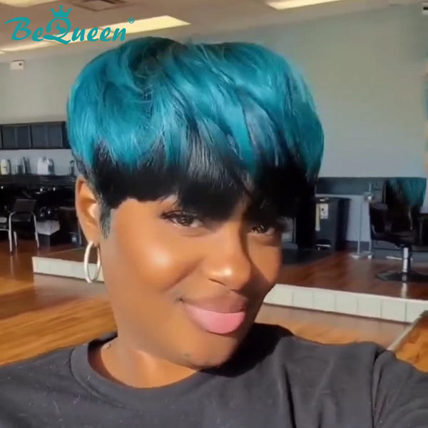 BeQueen Wig PIXIE WIGS Bequeen Blue Color Machine Made Pixie Wig