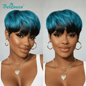 BeQueen Wig PIXIE WIGS Bequeen Blue Color Machine Made Pixie Wig