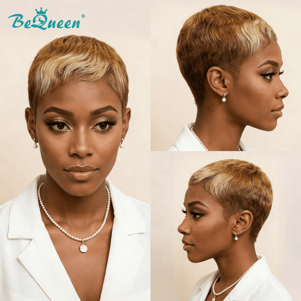 BeQueen Wig PIXIE WIGS Bequeen Bronze Frontal Highlight 613 Short Cut Pixie Wig