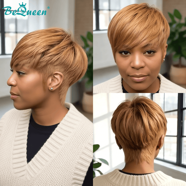 BeQueen Wig PIXIE WIGS Bequeen Bronze Natrual Style Pixie Short Cut Wig