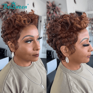 BeQueen Wig FULL LACE WIG Bequeen Brown Color Sexy Curly Pixie Cut Full Lace Wig