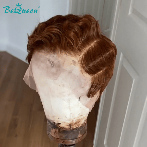 BeQueen Wig FULL LACE WIG Bequeen Brown Edge 2 Lines Side Part Short Wave Pixie Full Lace Wig