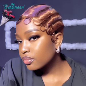 BeQueen Wig FULL LACE WIG Bequeen Brown Pixie Cut Water Wave Full Lace Wig