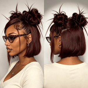 BeQueen Wig Sexy Braid Lace Wig BeQueen Burgundy Bun 100% Human Hair Lace Bob Wig
