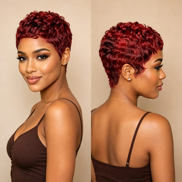 BeQueen Wig PIXIE WIGS Bequeen Burgundy Color Wave Pixie Cut Wig Special Style