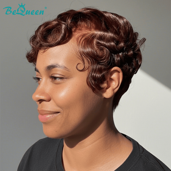 BeQueen Wig PIXIE WIGS Bequeen Burgundy Wave Lace Side Part Pixie Wig