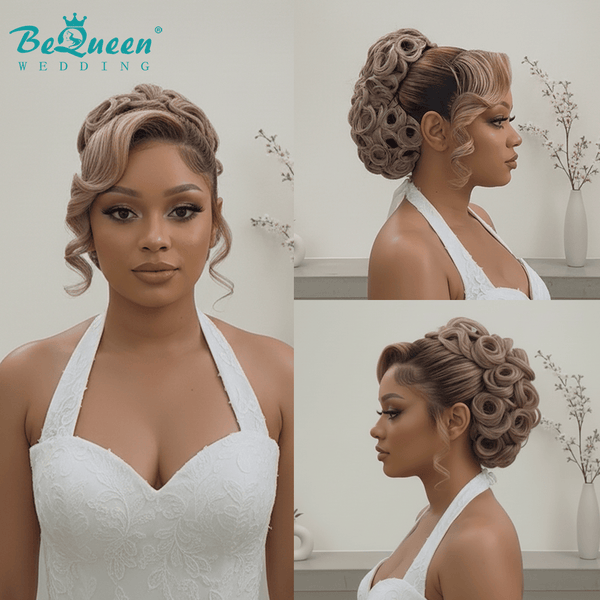 BeQueen Wig WEDDING WIG BeQueen Champagne Blonde Side-Swept Chignon Bridal