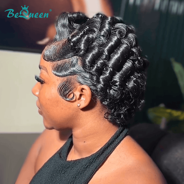BeQueen Wig PIXIE WIGS Bequeen Chic Black Finger Wave Pixie Frontal Lace Wig