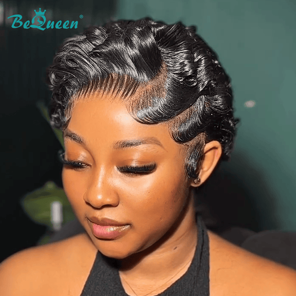 BeQueen Wig PIXIE WIGS Bequeen Chic Black Finger Wave Pixie Frontal Lace Wig