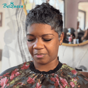 BeQueen Wig Luxurious Customized Wigs Bequeen Chic Short Cut Salt And Pepper Pixie Wig