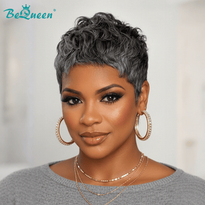 BeQueen Wig Luxurious Customized Wigs Bequeen Chic Short Cut Salt And Pepper Pixie Wig