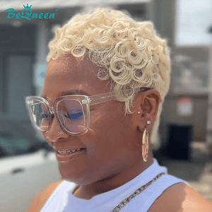 BeQueen Wig FULL LACE WIG Bequeen Curly Wavy Short Cut Pixie Wig
