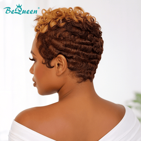 BeQueen Wig PIXIE WIGS Bequeen Dark Brown And Light Brown Color Curly Pixie Wig