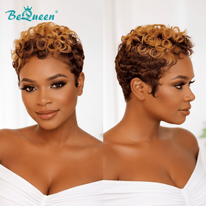 BeQueen Wig PIXIE WIGS Bequeen Dark Brown And Light Brown Color Curly Pixie Wig