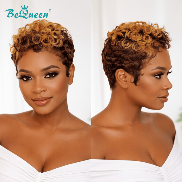 BeQueen Wig PIXIE WIGS Bequeen Dark Brown And Light Brown Color Curly Pixie Wig