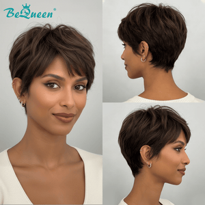 BeQueen Wig Mullet Wig Bequeen Dark Brown Natrual Style Short Wig