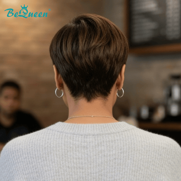 BeQueen Wig PIXIE WIGS Bequeen Dark Brown Short Cut Special Made Pixie Wig