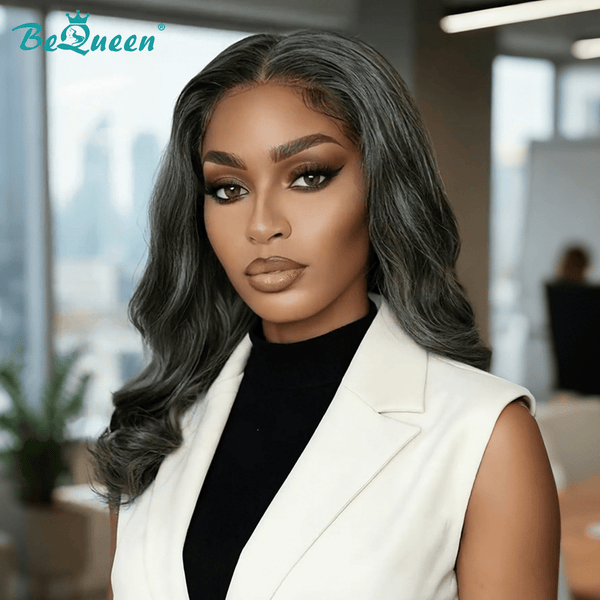 BeQueen Wig Luxurious Customized Wigs Bequeen Dark Salt and pepper Wave Long Wig
