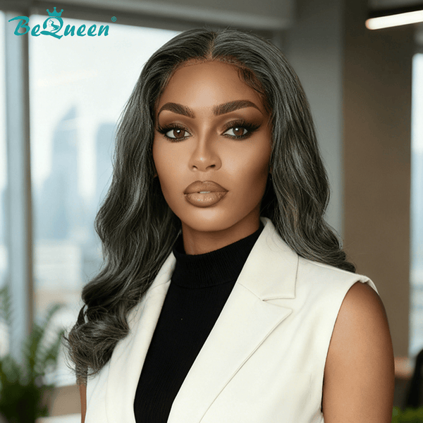 BeQueen Wig Luxurious Customized Wigs Bequeen Dark Salt and pepper Wave Long Wig