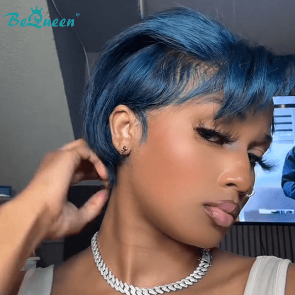 BeQueen Wig PIXIE WIGS Bequeen Elegant Blue Side Part Short Cut Lace Wig
