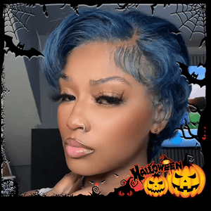 BeQueen Wig PIXIE WIGS Bequeen Elegant Blue Side Part Short Cut Lace Wig