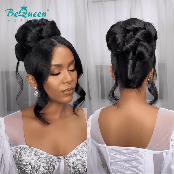 BeQueen Wig WEDDING WIG Bequeen Elegant High Bun Updo with Loose Face-Framing Curls Wedding Wig