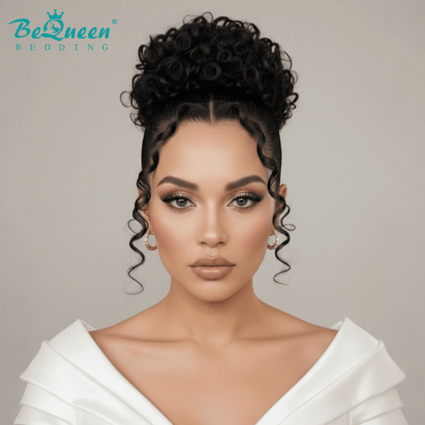 BeQueen Wig WEDDING WIG Bequeen Elegant High Bun Updo with Loose Face-Framing Curly Wedding Wig-1