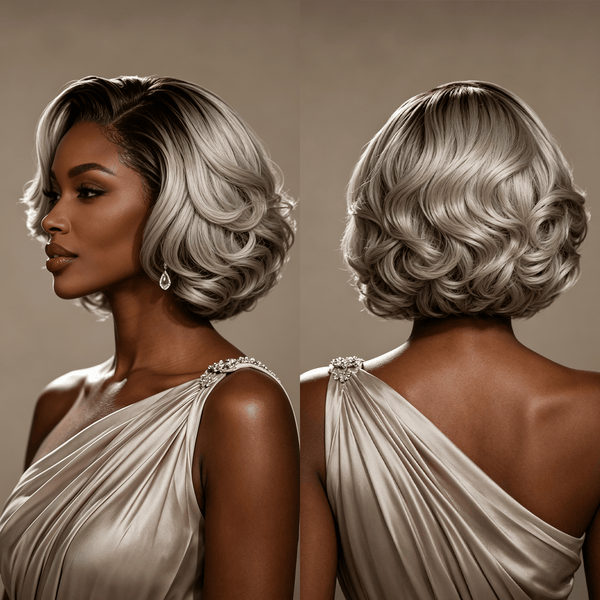 BeQueen Wig Luxurious Customized Wigs Bequeen Elegant Sliver Grey Wavy Lace 10 Inch Bob Wig 100% Human Hair